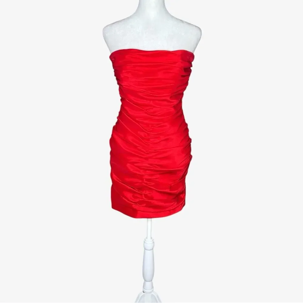 Jessica McClintock Red Satin Ruched Bandage Dress 6 Retro Vamp Party Y2K USA